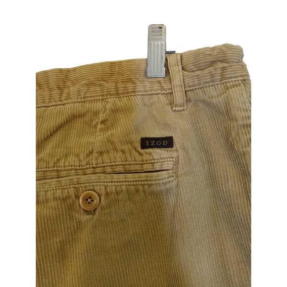 IZOD Corduroy Pants RN36543 Mens Size 36/30 Beige Flat Front Straight Leg - Picture 2 of 6